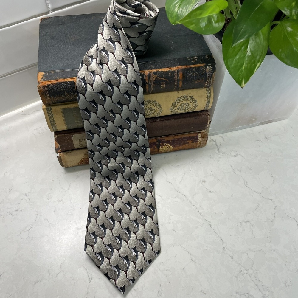 Nature Conservancy Mens Neck Tie Marlin Beige Brown Black Silk 57"x4" Necktie